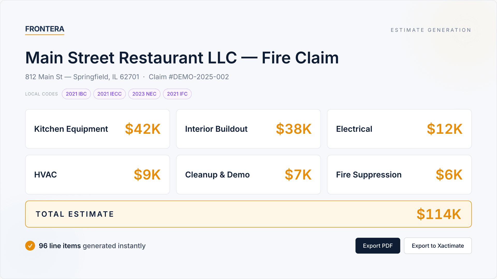 Frontera Estimate Intelligence use case: Estimate Generation — Build complete, defensible estimates from scratch — backed by evidence at every line.