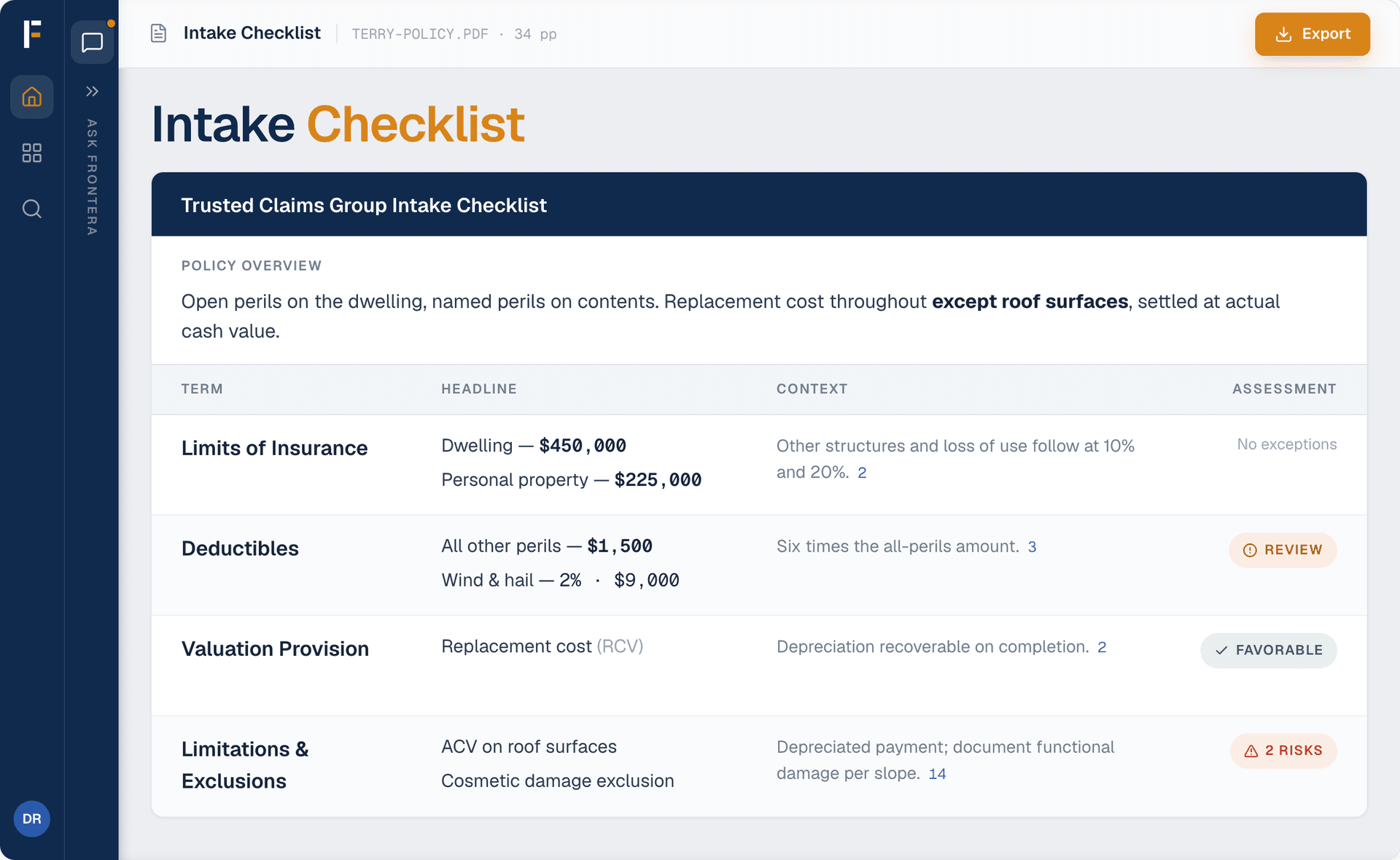 Frontera Coverage Analysis for roofing contractors