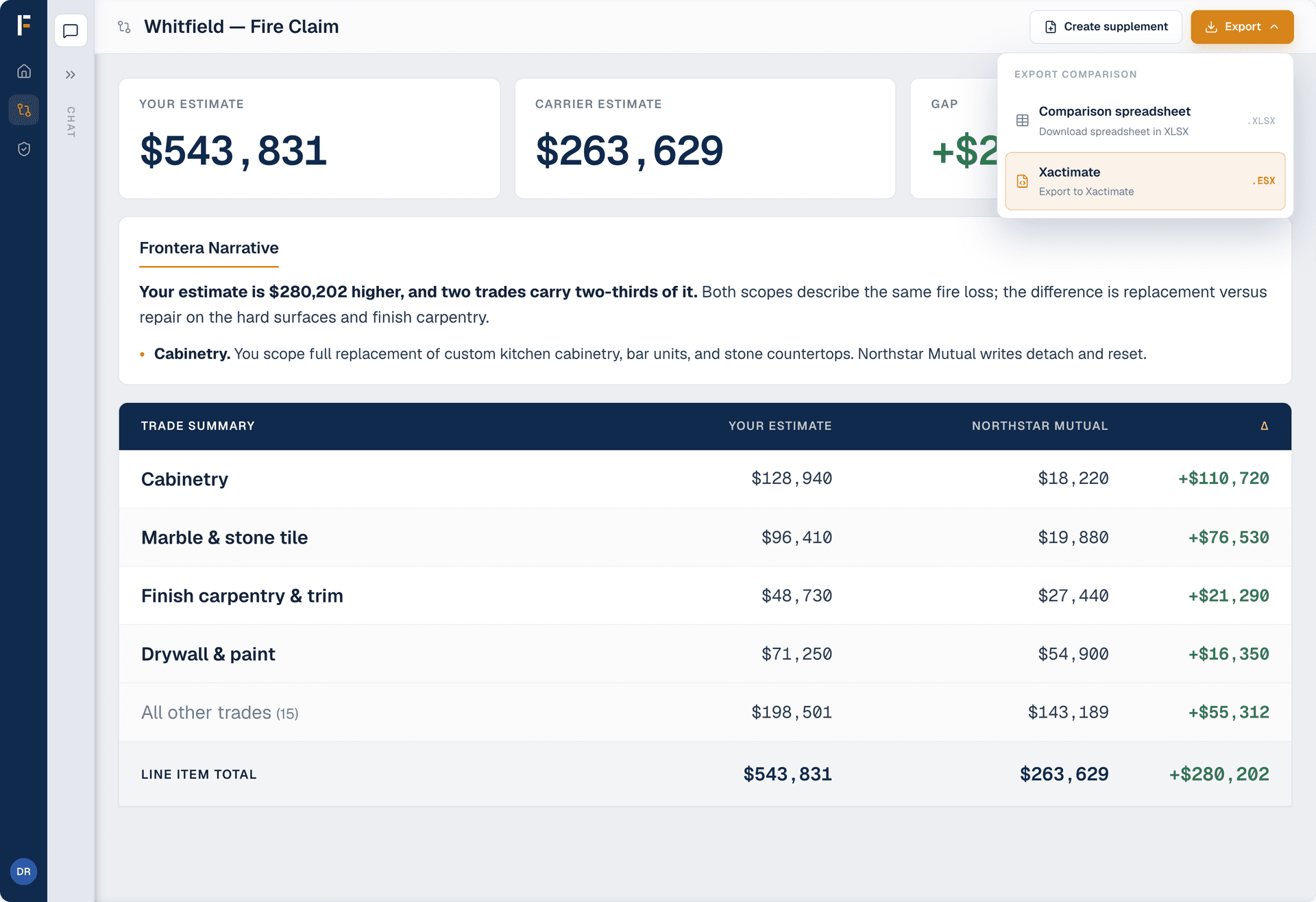Frontera Estimating: Estimate comparison — Instantly understand where the gaps are — and why they matter.