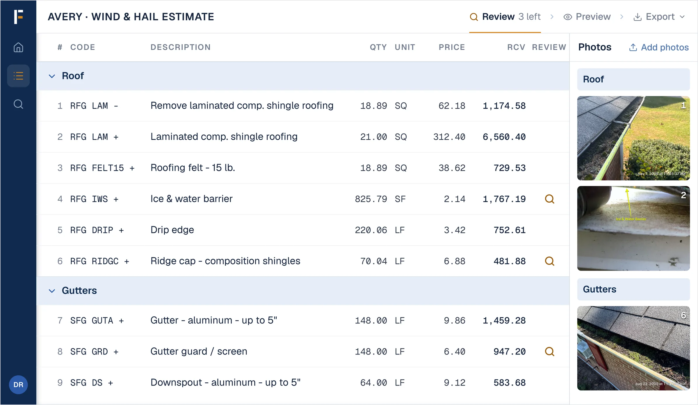 Frontera Estimating interface