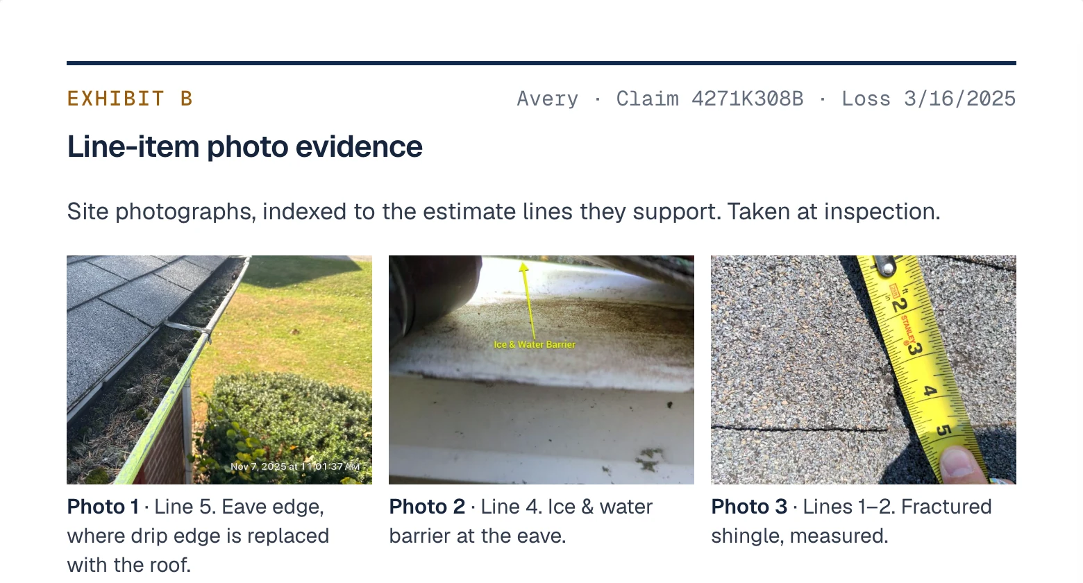 Frontera Estimating: Generate a comprehensive evidence packet — Frontera assembles the photos and documentation behind each line item into one packet you can send with the estimate.