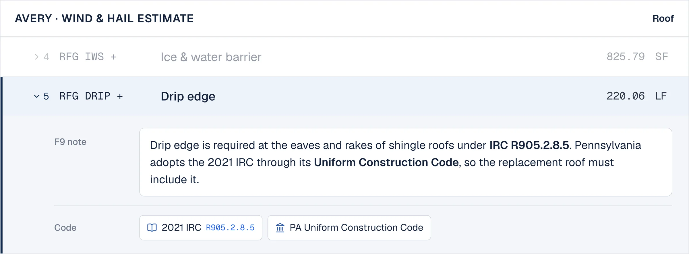 Frontera Estimating: Enrich with code, coverage, and best practices — Frontera backs every line with building code, OSHA, policy coverage, and industry best practices, and writes the F9 notes that cite them.